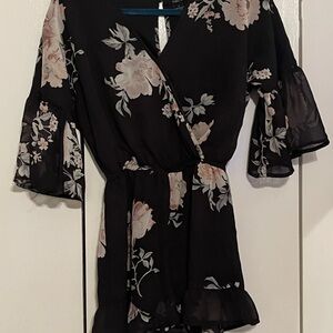 Floral Black Wrap Dress